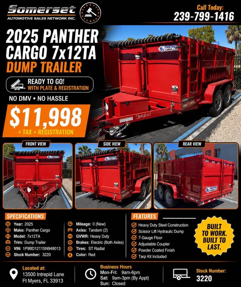 2025 Panther Cargo 7x12TA Dump Trailer — Tandem Axle. image 8